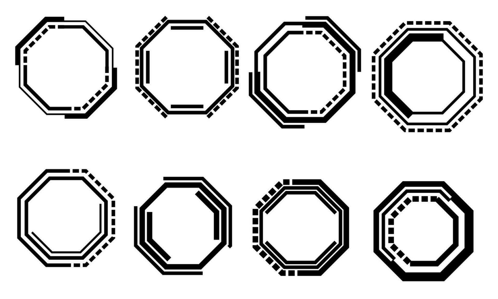 conjunto do hud octógono moderno do utilizador interface elementos Projeto tecnologia cyber Preto em branco futurista vetor