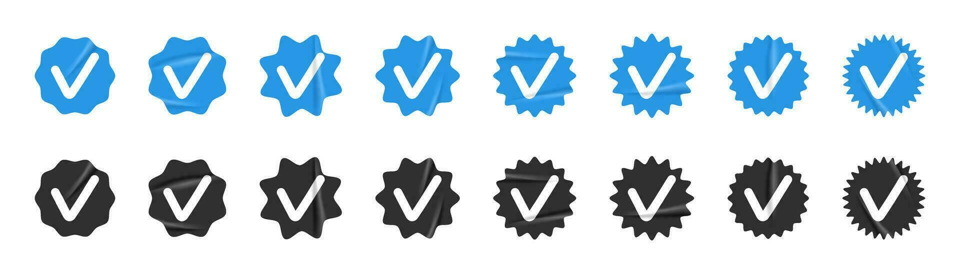 verificado Distintivos Verifica ícone conjunto vetor ilustração