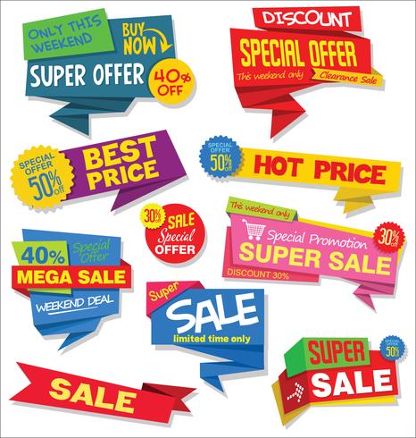 Modern sale stickers and tags coleção colorida vetor