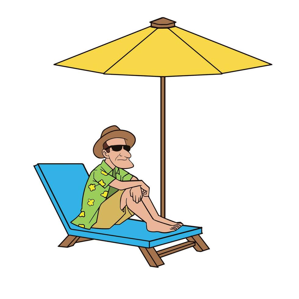 ilustração do uma homem relaxante em a de praia vetor