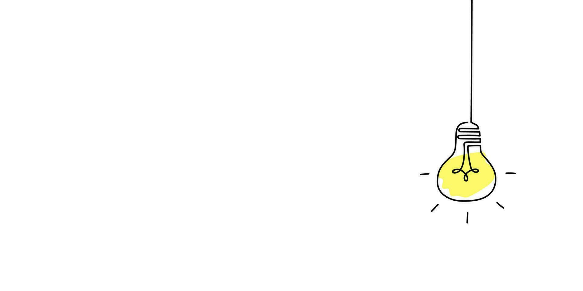 1 linha luz lâmpada luminária arte. contínuo solteiro linha ideia, criativo, energia conceito lâmpada. chuva de ideias, o negócio solução Projeto conceito. vetor