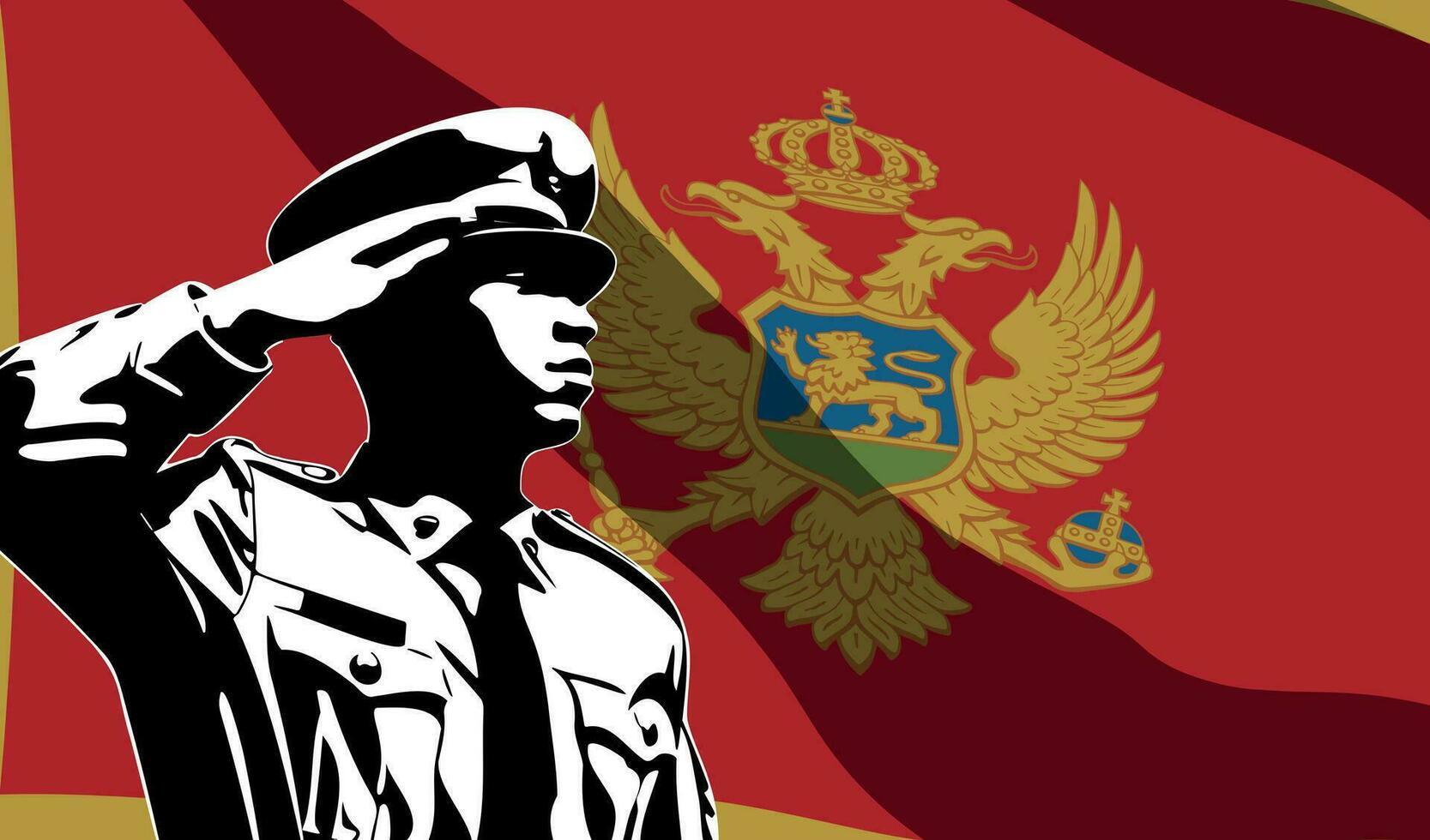 silhueta do soldado com Montenegro bandeira em fundo. vetor