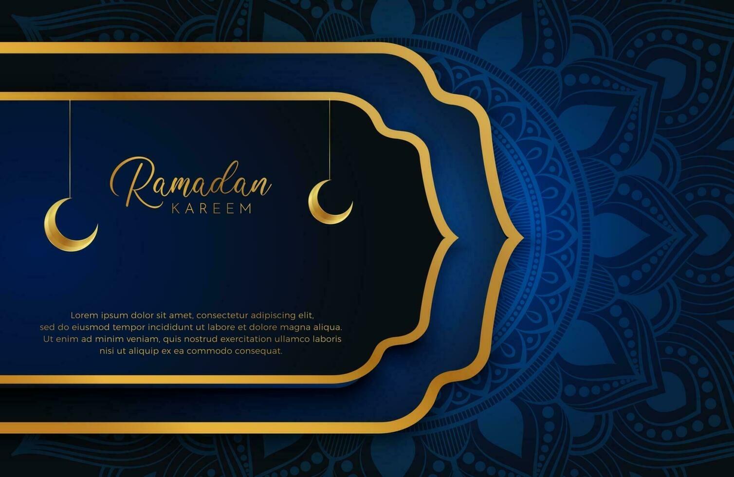 Ramadan Kareem fundo com ouro e azul ilustração vetorial de estilo de luxo para as celebrações do mês sagrado islâmico decorado com lua e arabescos de mandala vetor
