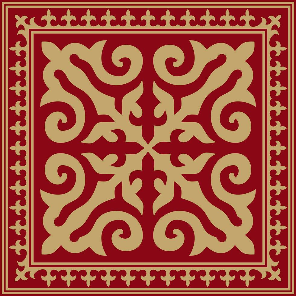 vetor vermelho com ouro quadrado cazaque nacional ornamento. étnico padronizar do a povos do a ótimo estepe, .mongóis, quirguiz, Kalmyks, buryats