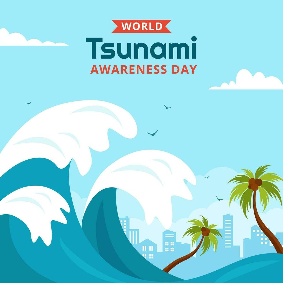 mundo tsunami consciência dia social meios de comunicação ilustração plano desenho animado mão desenhado modelos fundo vetor
