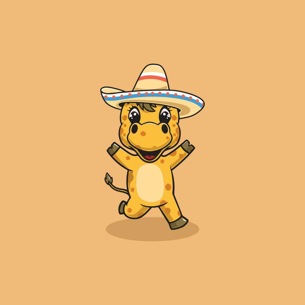 feliz mexicano girafa desenho animado ilustração vetor