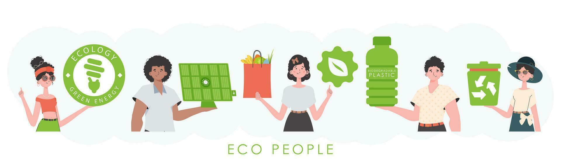 ecologia amigável. eco amigáveis pessoas. na moda estilo. vetor. vetor