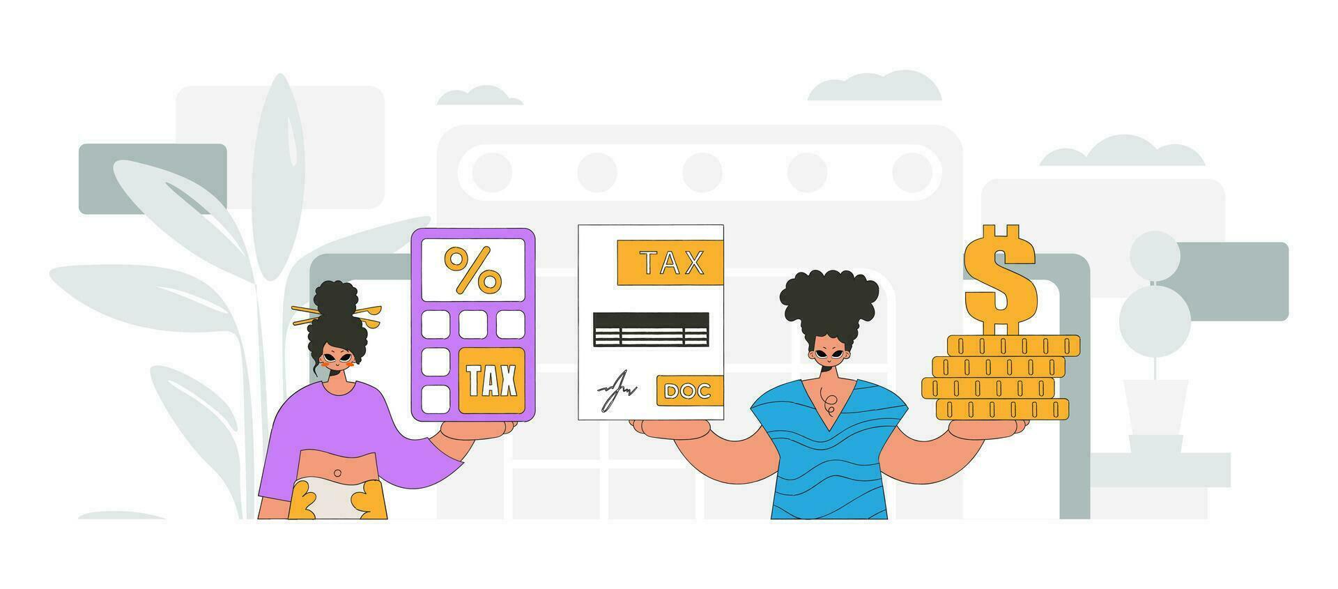 uma gracioso menina e uma cara estão acionado dentro pagando impostos. gráfico ilustração em a tema do imposto pagamentos. vetor