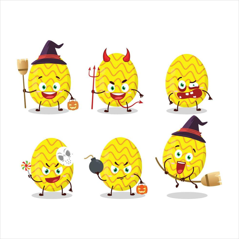 dia das Bruxas expressão emoticons com desenho animado personagem do amarelo Páscoa ovo vetor