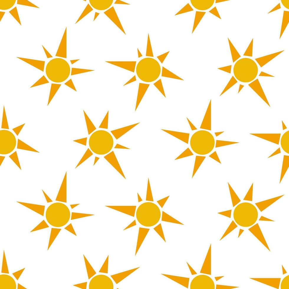 vetor desenhado à mão desatado padrão, ensolarado fundo, ensolarado desenhos isolado em branco fundo, amarelo geométrico elementos, nascer do sol, natureza fundo. embalagem, rótulo do produtos a partir de a Sol