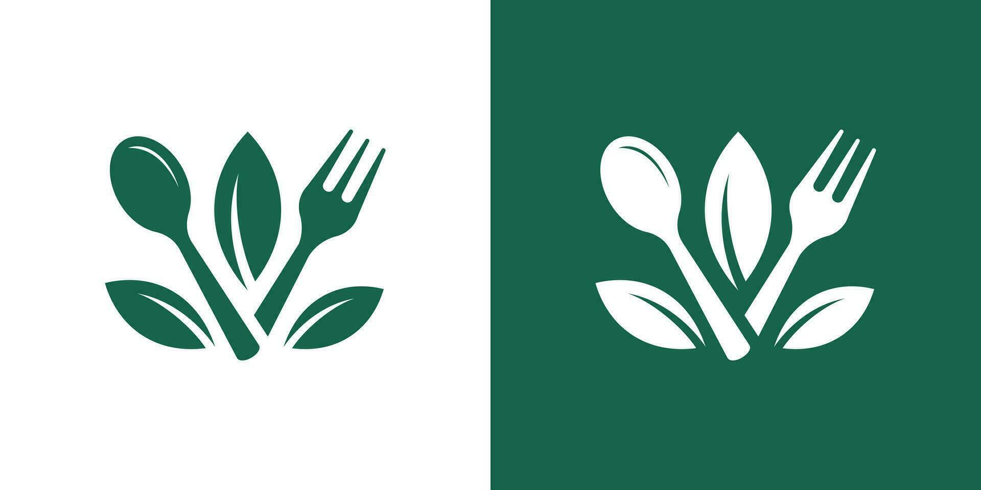 saudável Comida logotipo Projeto com colher e folha elementos vetor
