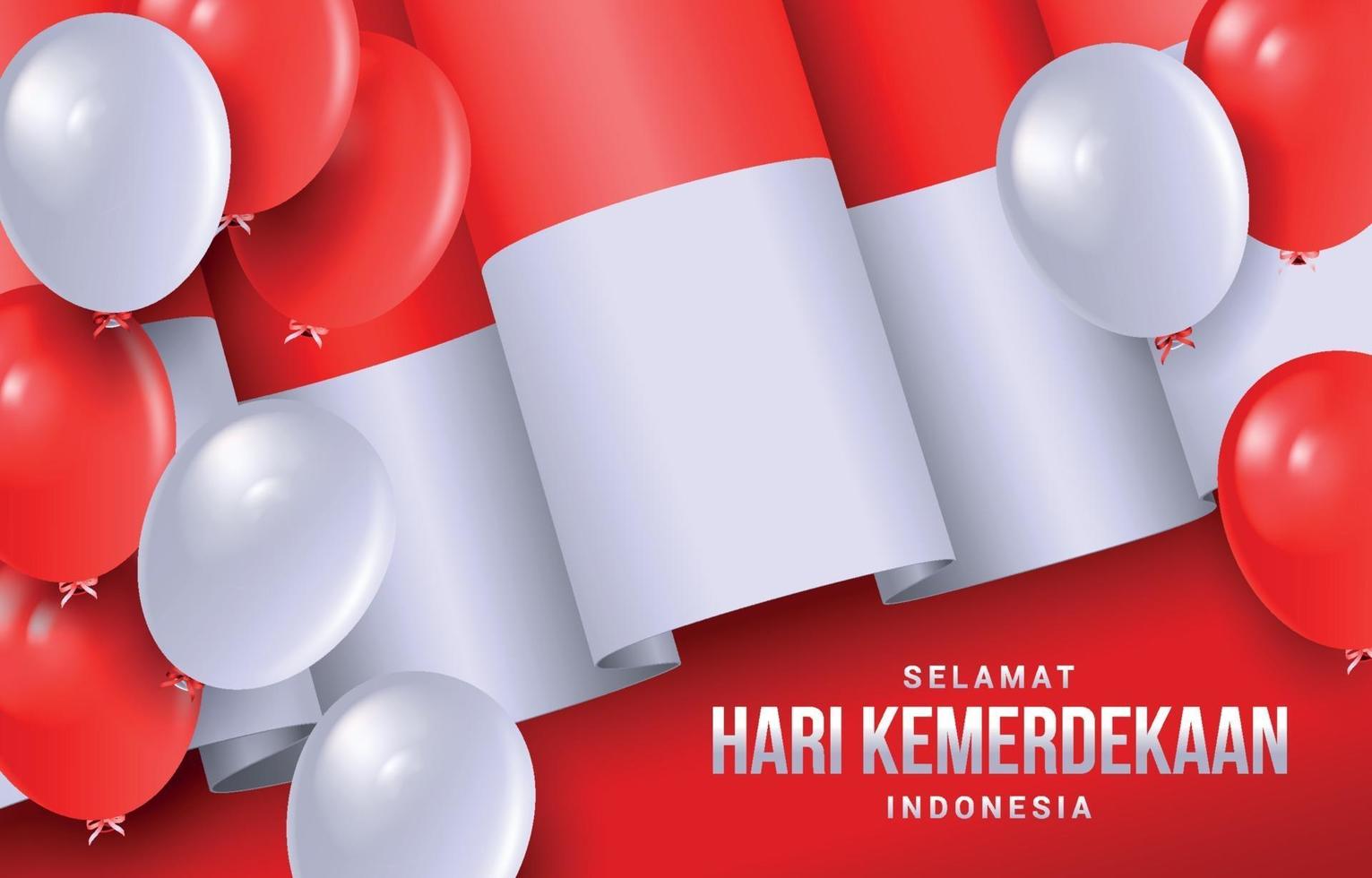 Dia da Independência da Indonésia com balões e conceito de bandeira vetor