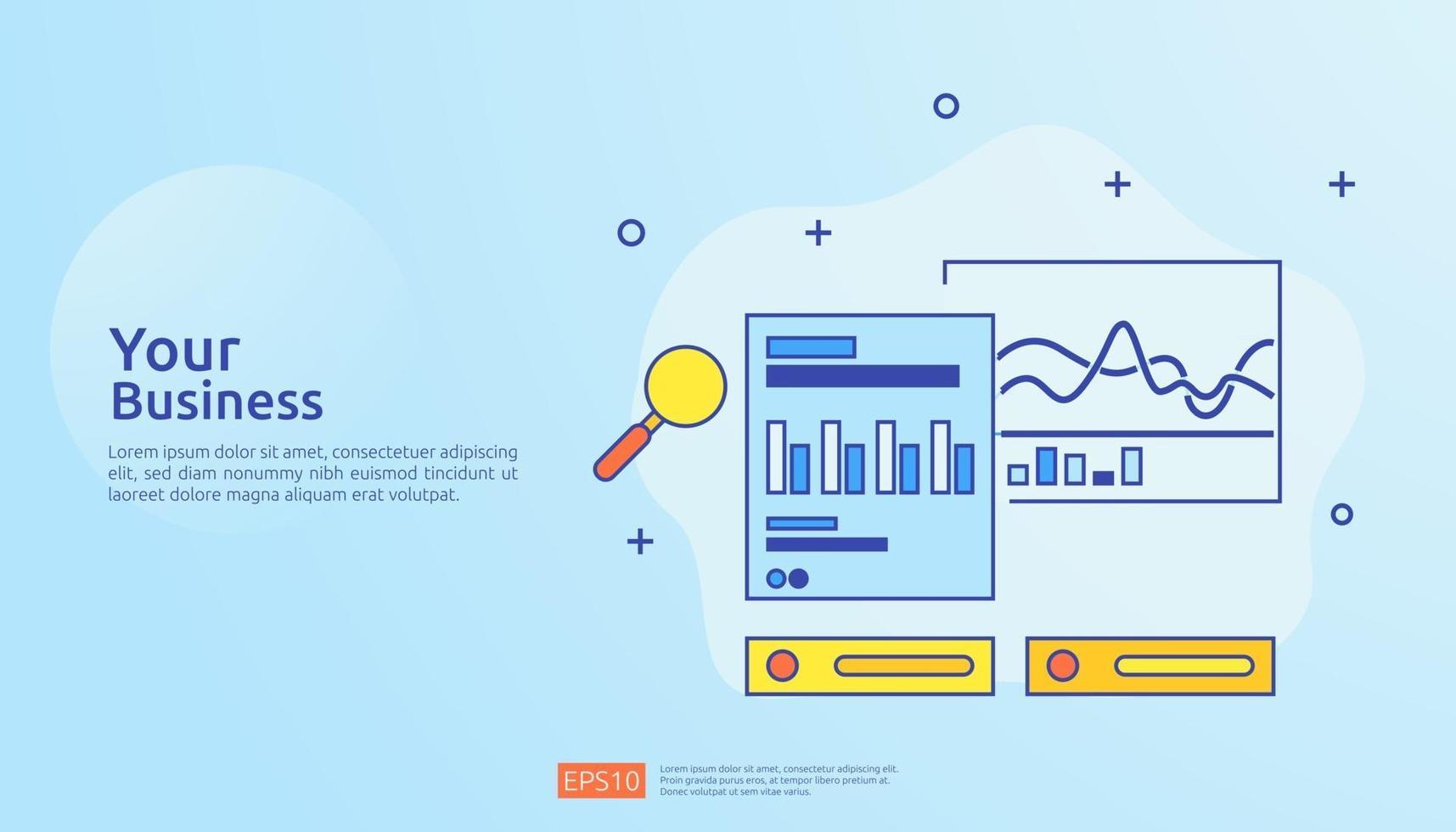 dados de gráfico digital para seo analytics e estratégico. informações estatísticas, documento de relatório de auditoria financeira, pesquisa de marketing para o conceito de gestão de negócios. ilustração vetorial para infográfico vetor