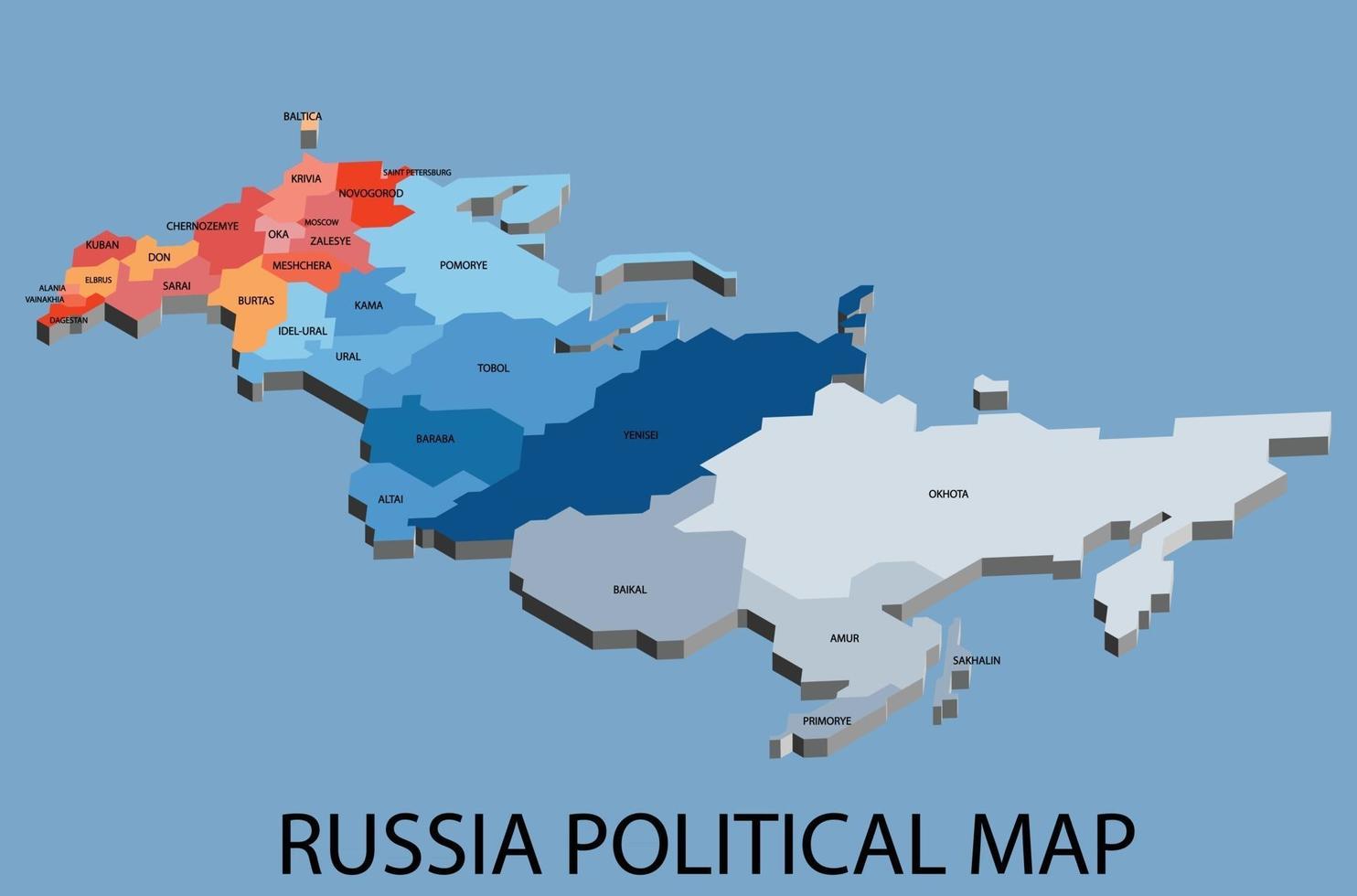 mapa isométrico político da Rússia dividido por estado vetor