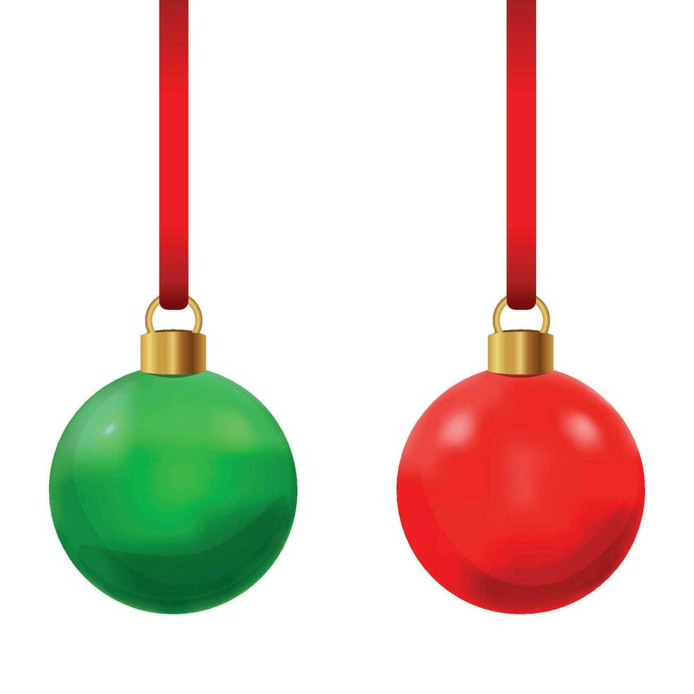 realista vermelho e verde Natal bolas em branco fundo. vetor