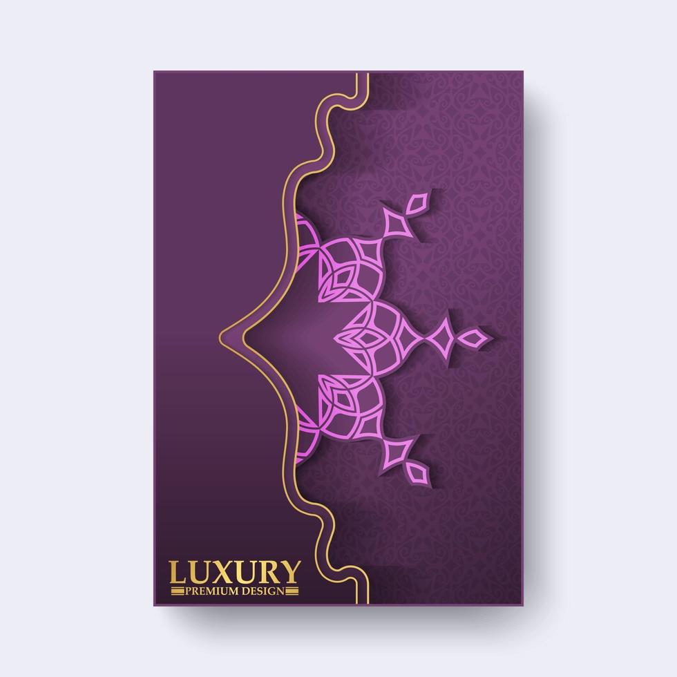 capa mandala roxa luxuosa em ouro vetor