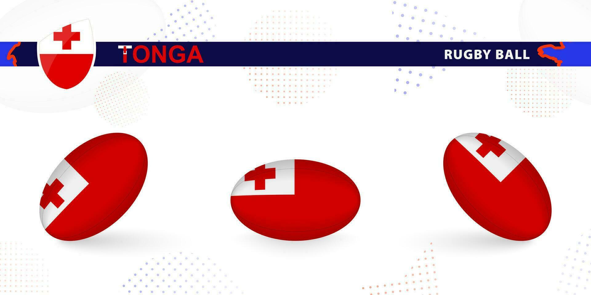 rúgbi bola conjunto com a bandeira do tonga dentro vários ângulos em abstrato fundo. vetor