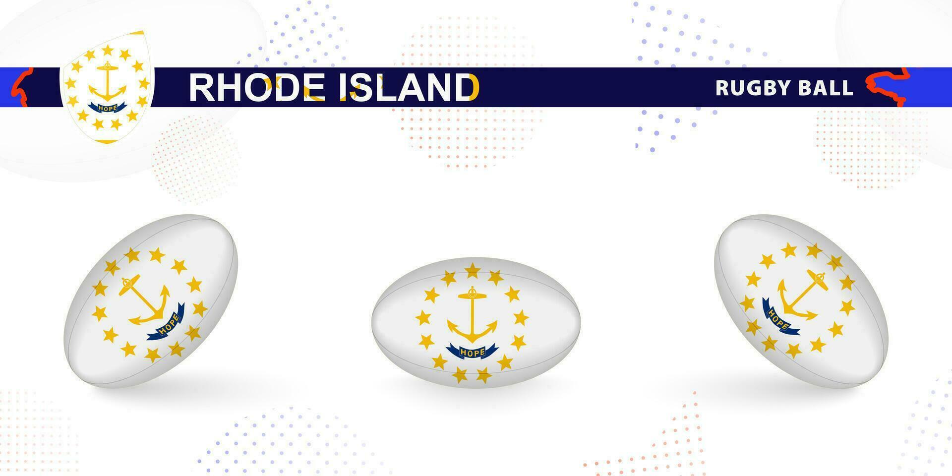 rúgbi bola conjunto com a bandeira do Rhode ilha dentro vários ângulos em abstrato fundo. vetor