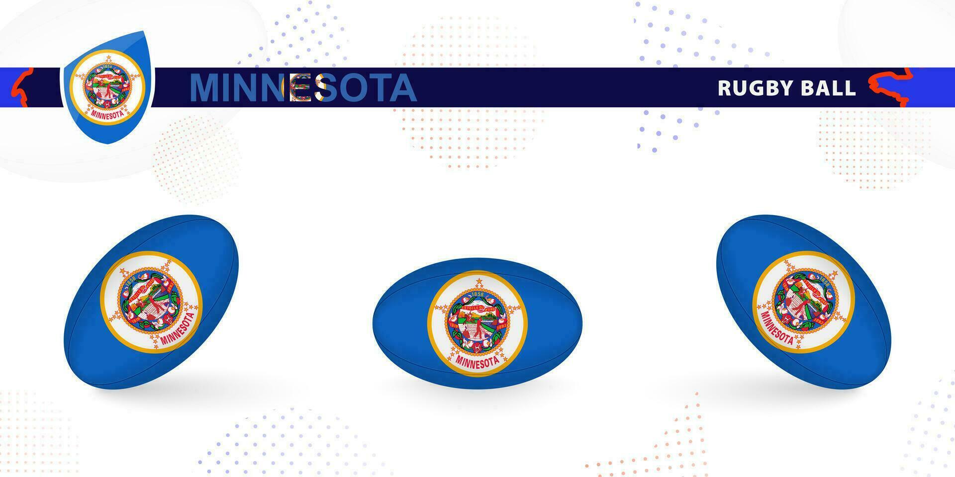 rúgbi bola conjunto com a bandeira do Minnesota dentro vários ângulos em abstrato fundo. vetor
