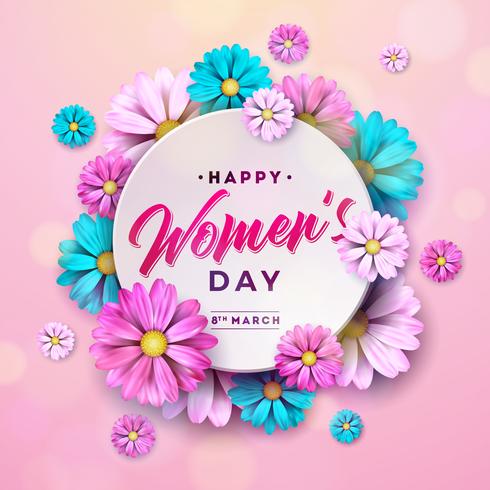 Cartão floral do dia das mulheres felizes vetor