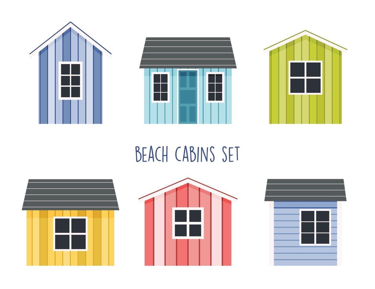 conjunto de cabanas de praia, ilustração plana vetor