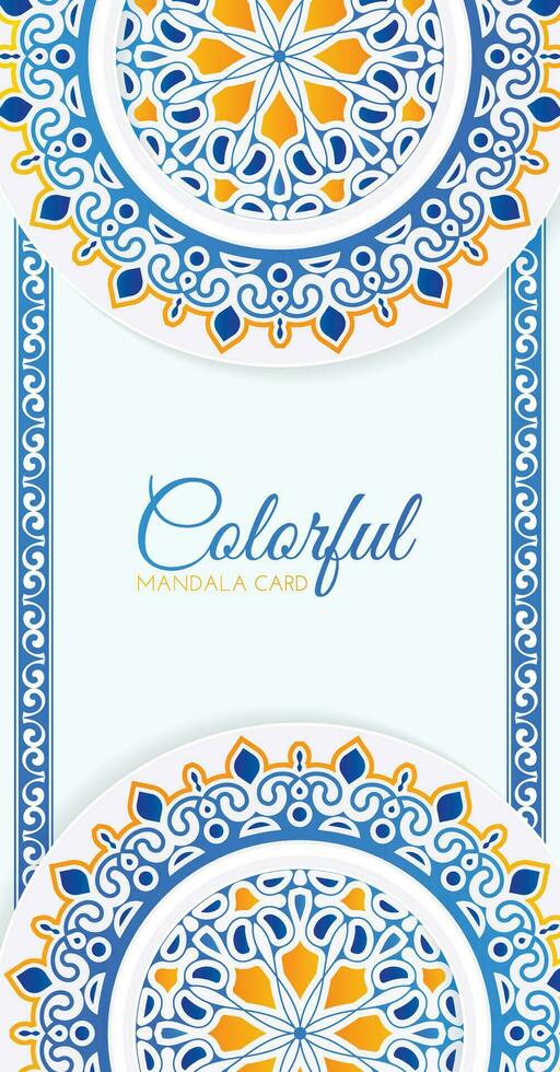 design de cartão decorativo de mandala colorida vetor