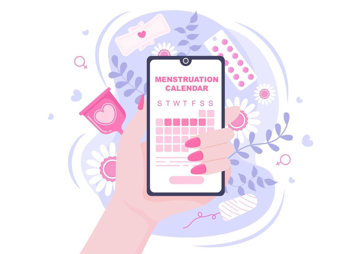 menstruação período calendário mulheres para verificar data ciclo ilustração vetor