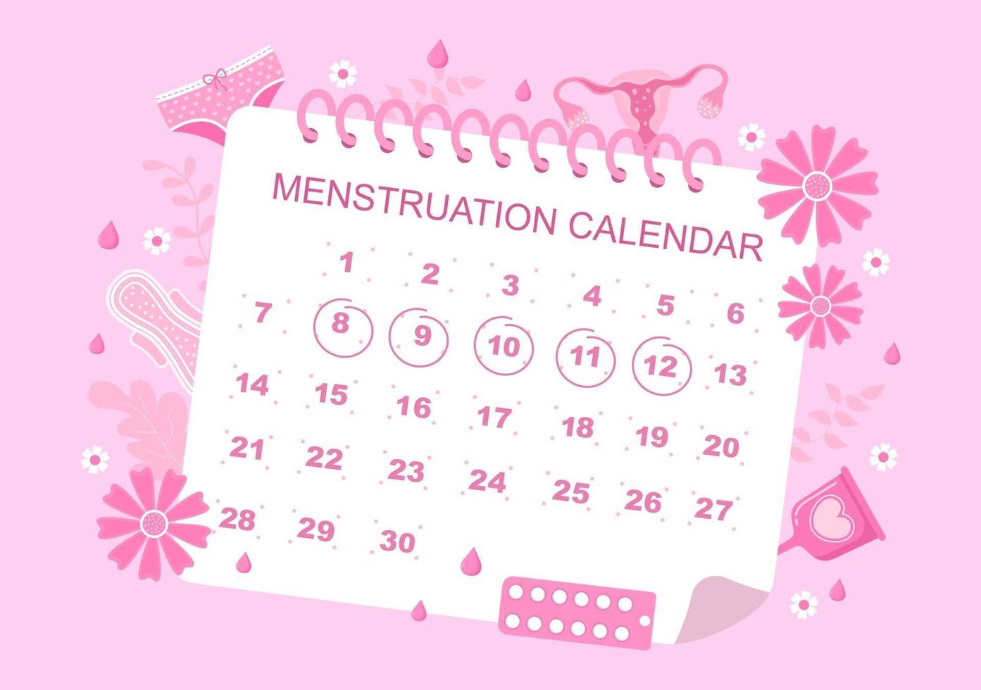 menstruação período calendário mulheres para verificar data ciclo ilustração vetor