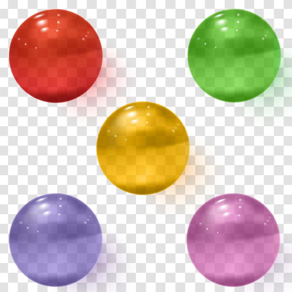 conjunto de esferas de vidro transparente multicolorido com sombras vetor