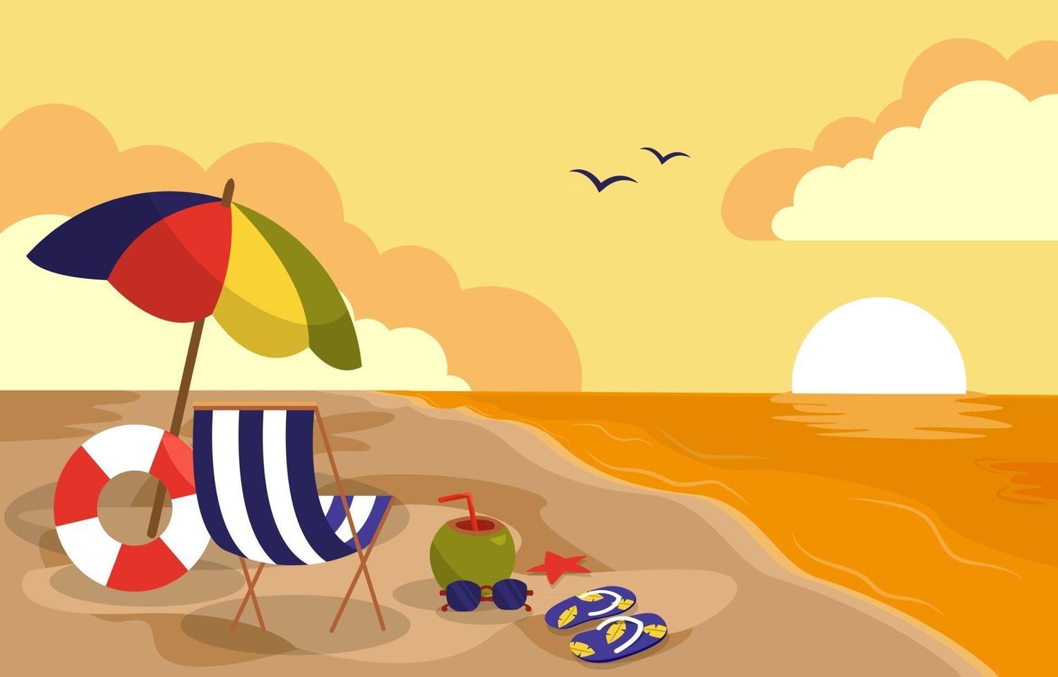 lindo pôr do sol verão praia mar natureza férias ilustração 02 vetor