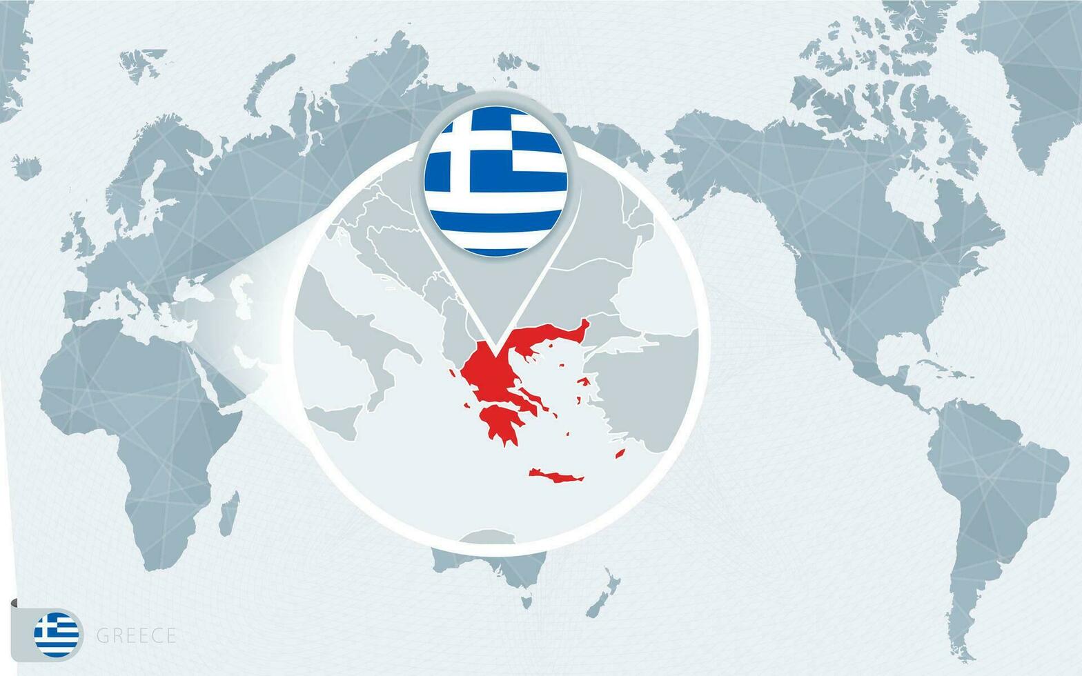 pacífico centrado mundo mapa com ampliado Grécia. bandeira e mapa do Grécia. vetor