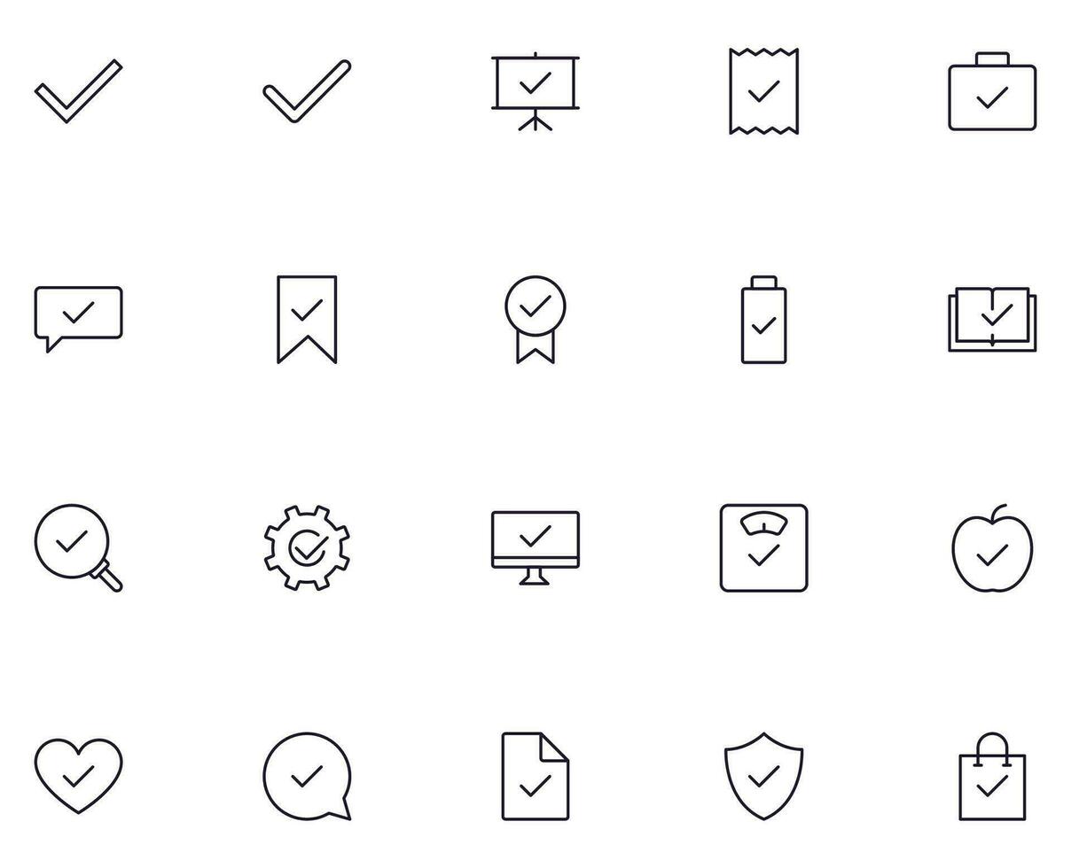 Verifica conceito. coleção do Verifica Alto qualidade vetor esboço sinais para rede Páginas, livros, conectados lojas, panfletos, faixas etc. conjunto do Prêmio ilustrações isolado em branco fundo