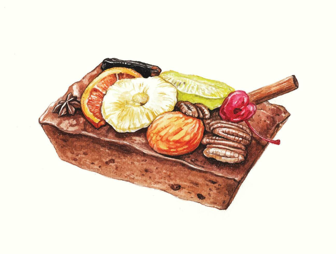 Sombrio rum bolo de frutas mão aguarela pintura em papel faço gráfico vetor. vetor