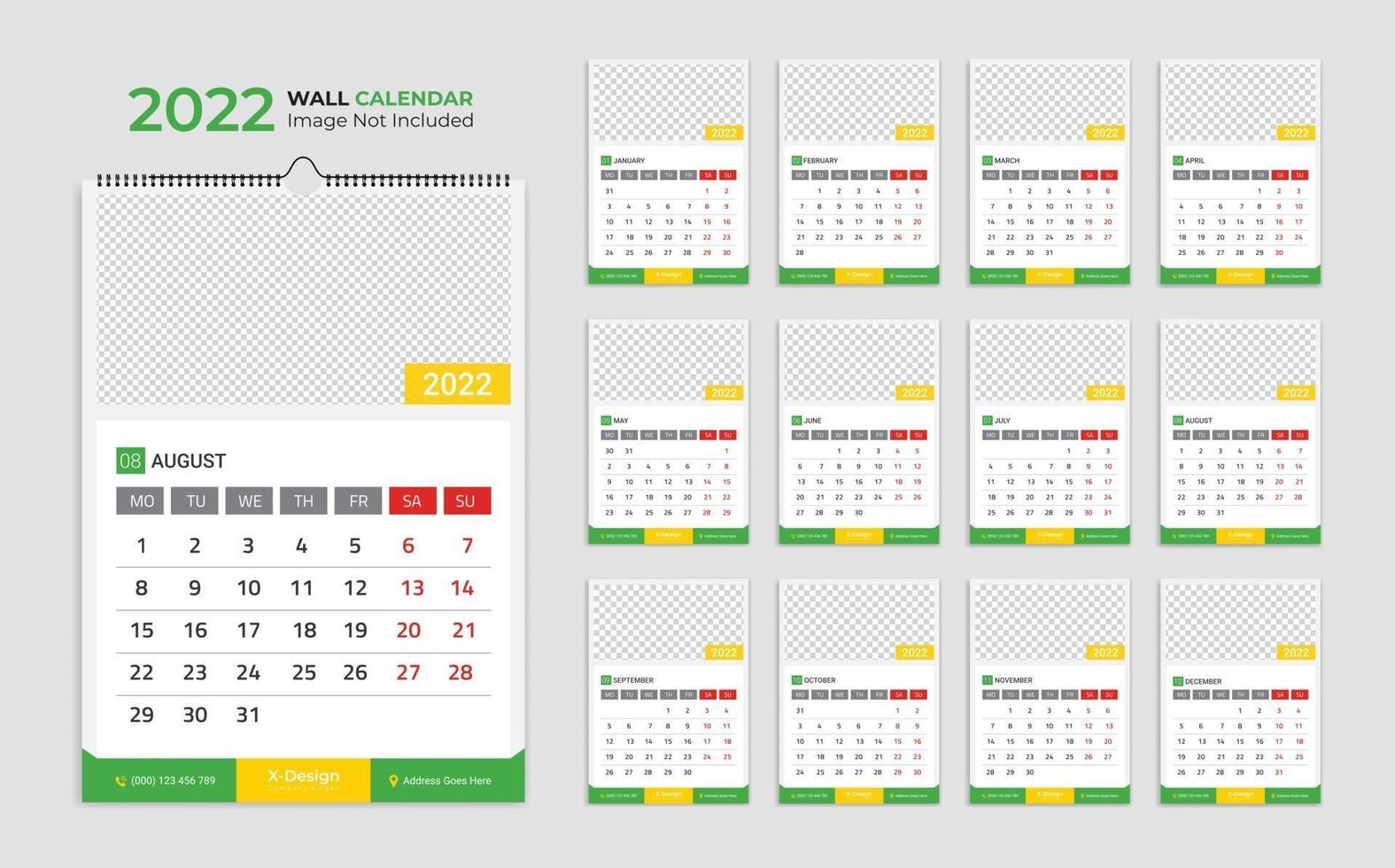 Modelo de calendário de parede 2022, calendário de programação, planejador de negócios anual, cronograma, calendário de eventos, calendário de mesa vetor