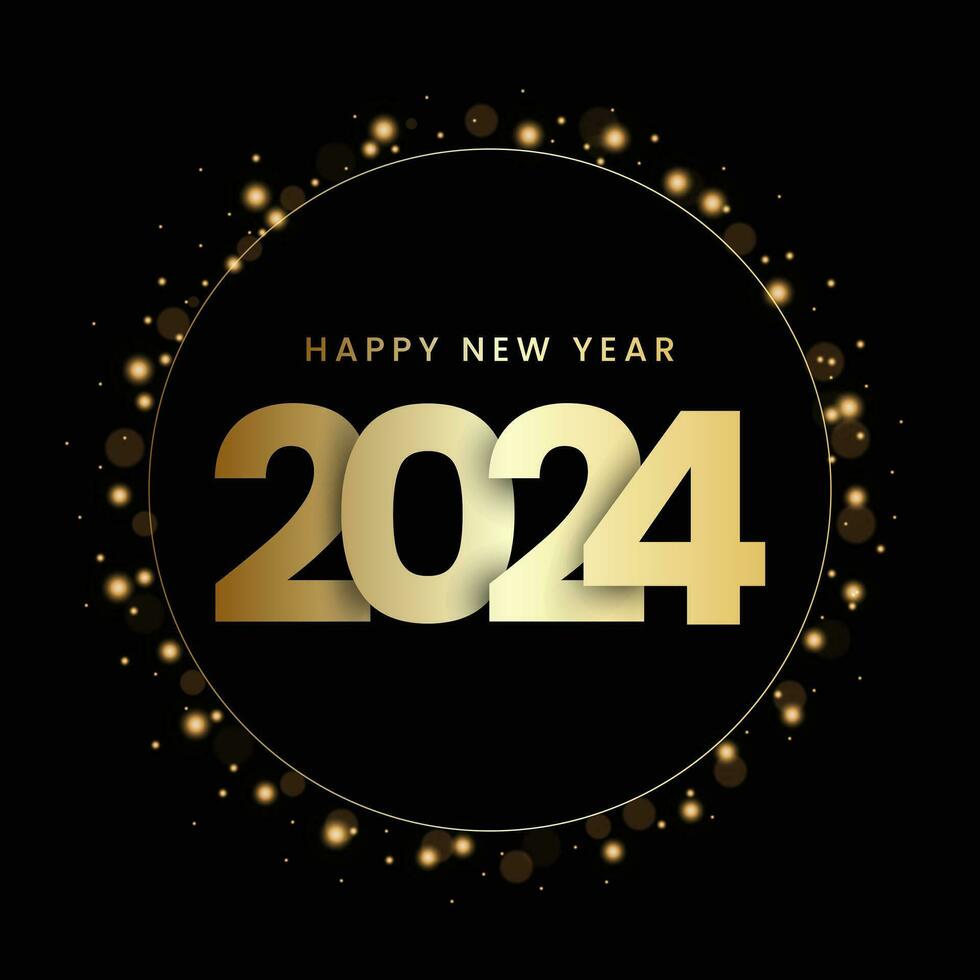 Novo ano 2024 celebrações ouro saudações cartão com Preto fundo. vetor