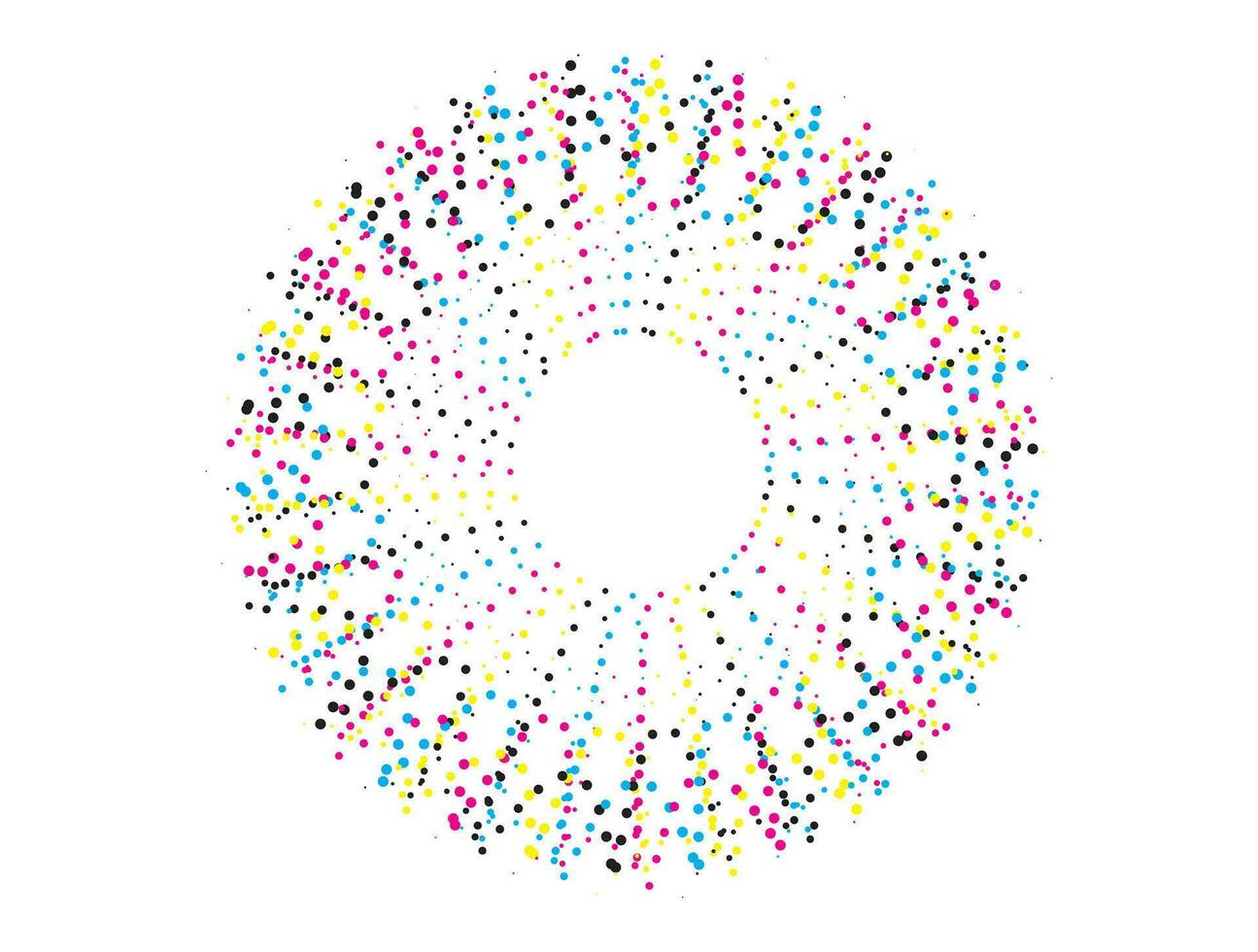 uma circular padronizar com colorida pontos em isto, cmyk dois círculos com colorida pontos em eles definir, cmyk vetor ilustração do uma flor com uma círculo e uma ponto, mandala vetor