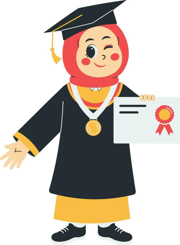 pequeno menina graduado segurando certificado ilustração vetor