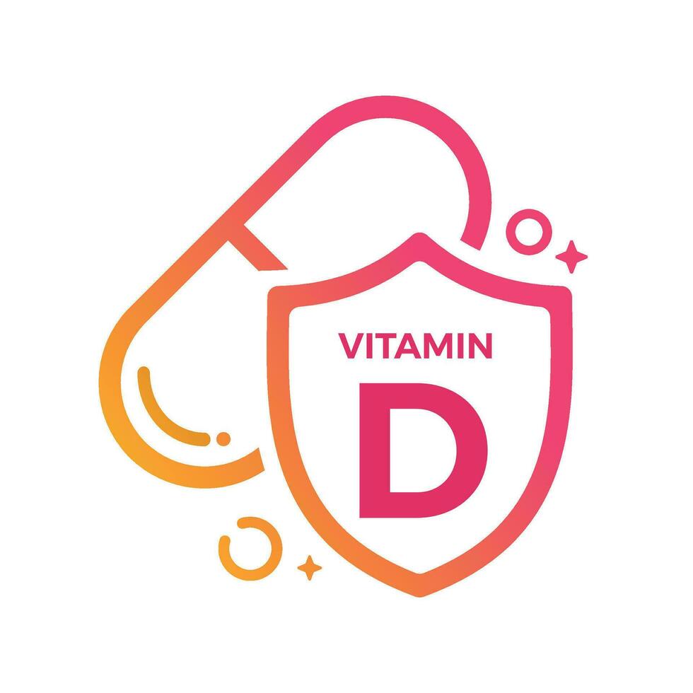 Vitamina d comprimido escudo ícone logotipo proteção, remédio heath vetor ilustração