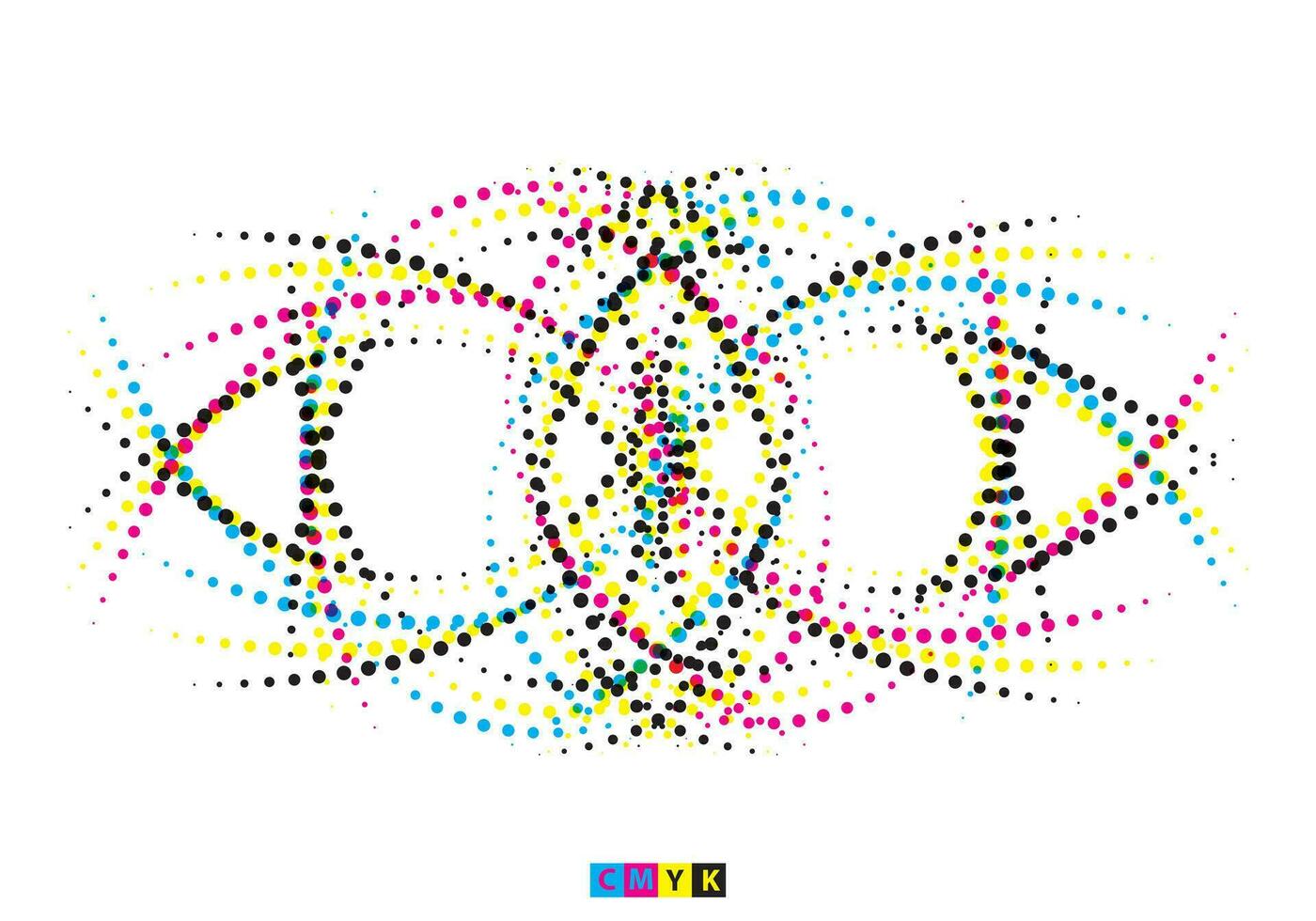 uma colorida abstrato Projeto com pontos e linhas, uma cmyk e branco meio-tom ilustração do uma ícone, espiral swirly meio-tom vetor ilustração