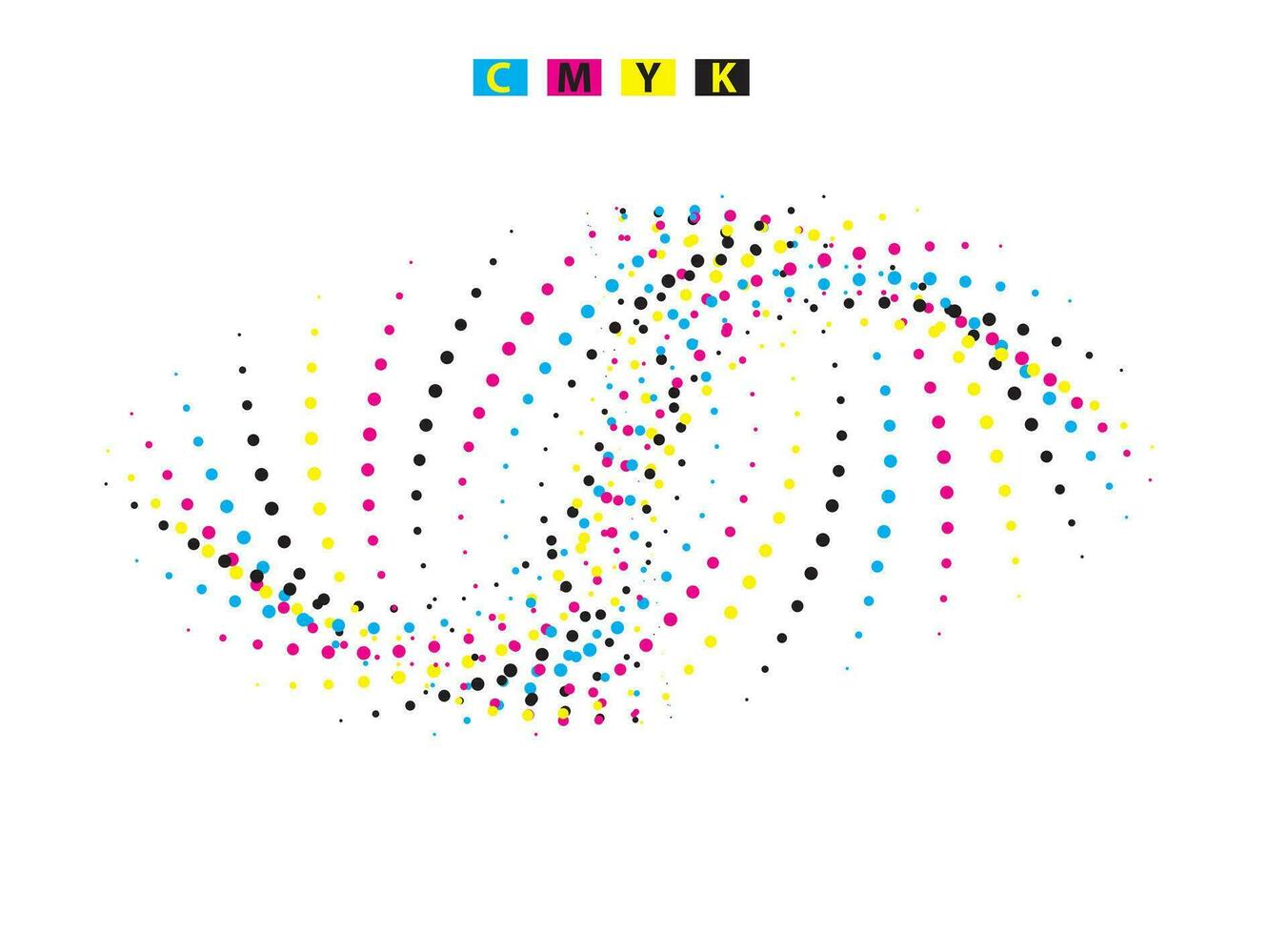 uma colorida abstrato Projeto com pontos e linhas, uma cmyk e branco meio-tom arco Iris círculo ícone, vetor