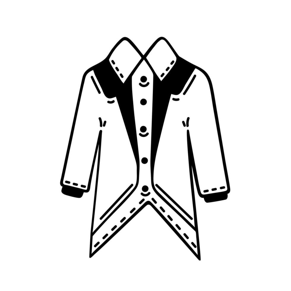 masculino terno vetor ícone. clássico smoking com uma camisa para uma feriado, casamento, negócios. mão desenhado fraque isolado em branco. à moda Jaqueta rabisco, Preto contorno. clipart para imprimir, convites, rede