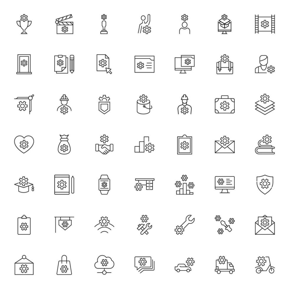 linha ícone conjunto do vários isolado sinais Próximo para engrenagem ou roda dentada. adequado para aplicativos, lojas, bandeiras. editável golpes para Projeto vetor