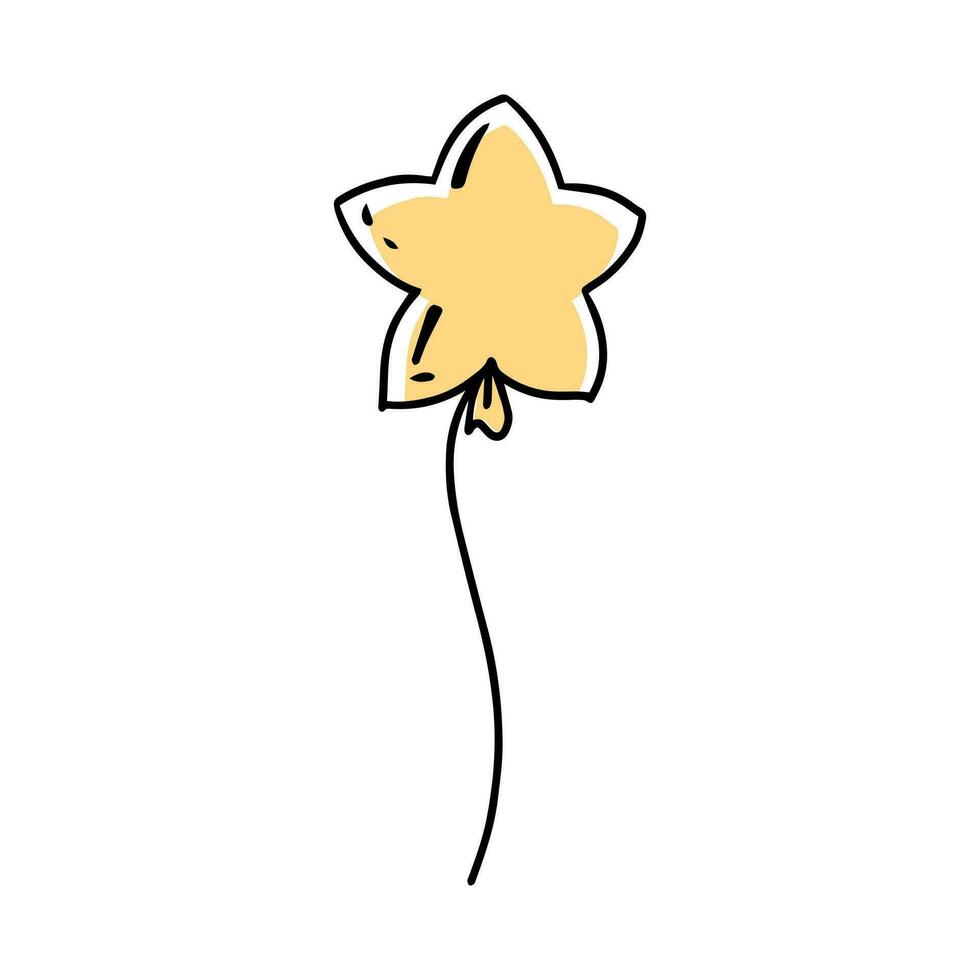 Estrela forma balão dentro rabisco estilo em uma branco fundo. festivo conceito. mão desenhado vetor colori esboço ícone. amarelo cor.