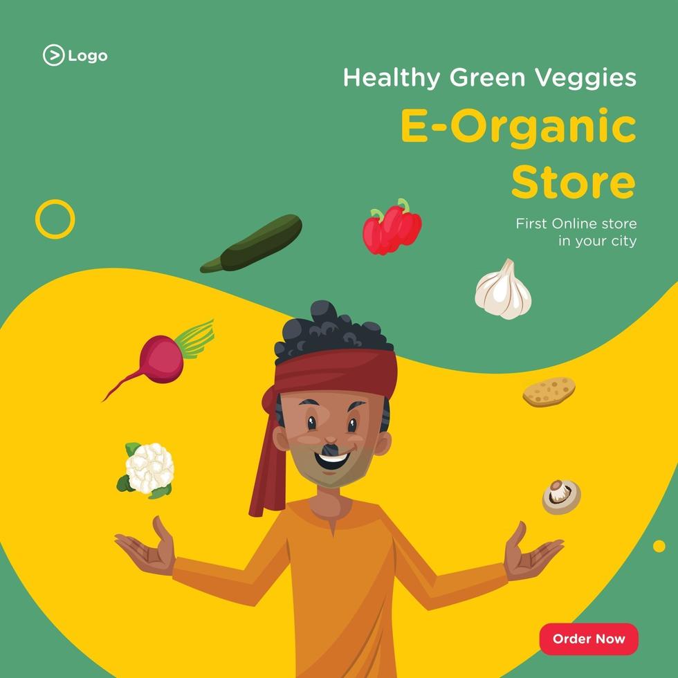 design de banner de loja e-orgânica de vegetais verdes saudáveis vetor