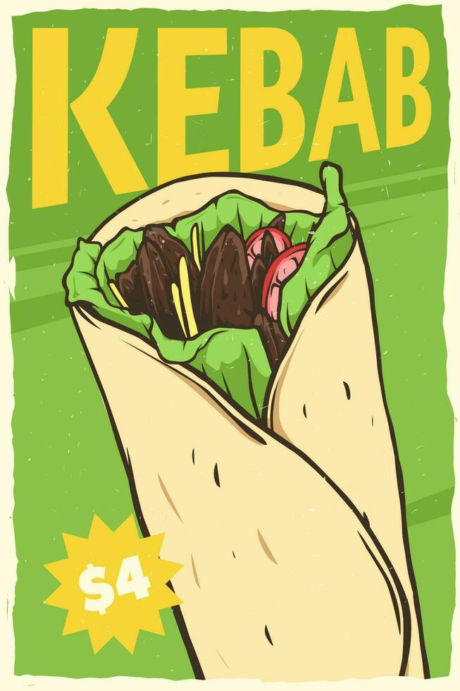 Kebab Comida poster Projeto para impressão vetor