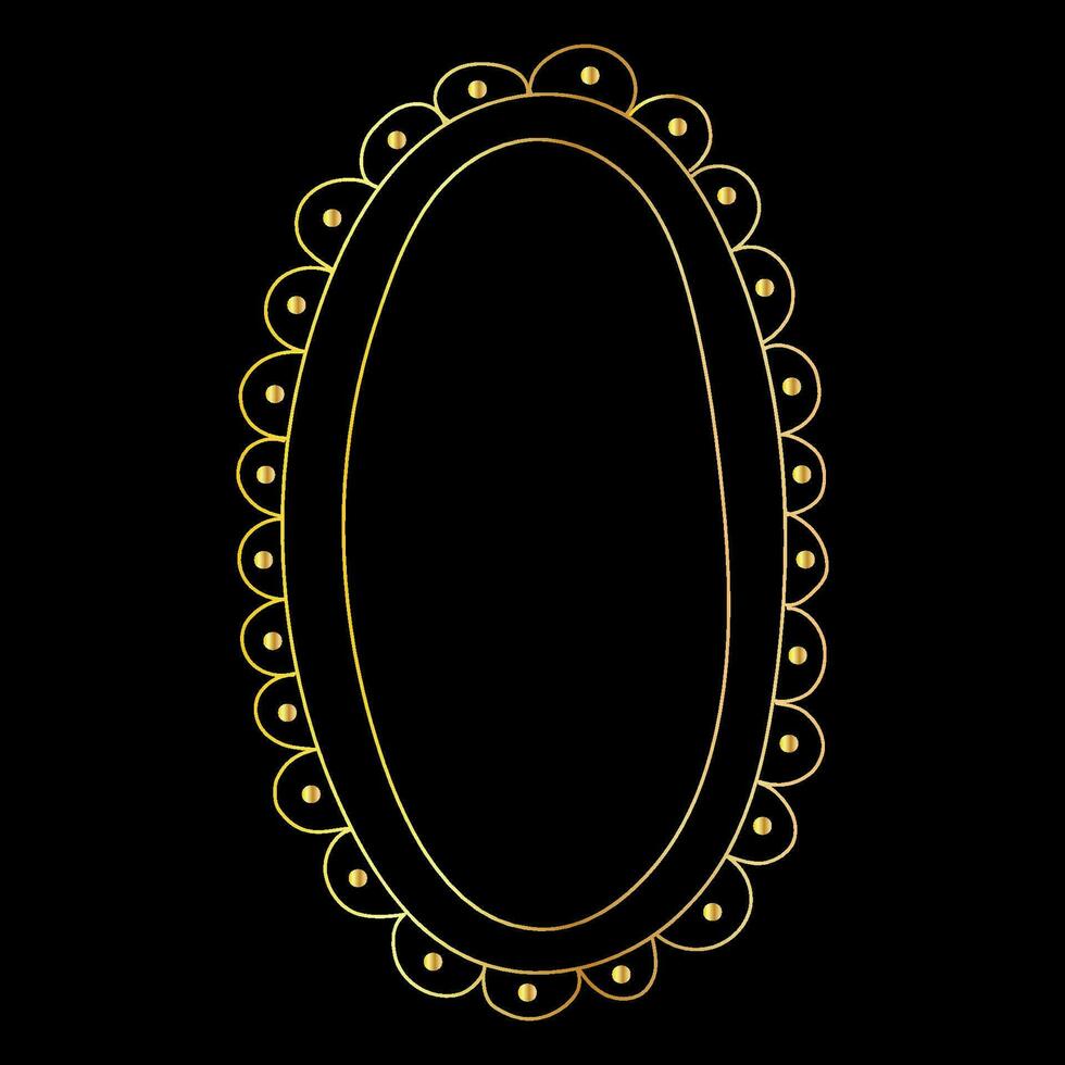 rabisco mão desenhado oval dourado quadro, Armação isolado em Preto fundo. retro minimalista gradiente quadro, Armação para fotos e pinturas, lindo decorativo elementos. vetor