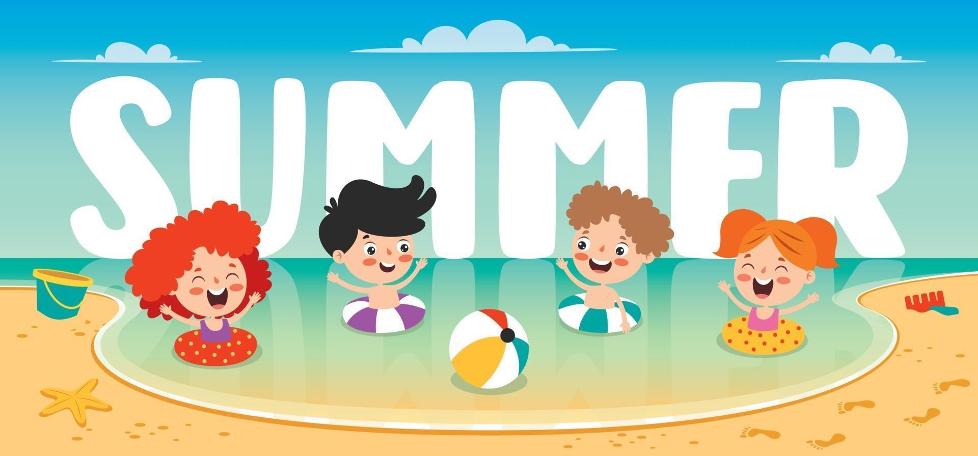 banner plano de verão com personagem de desenho animado vetor