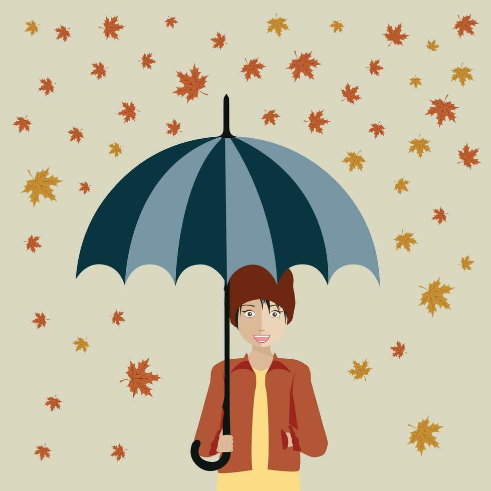 menina com guarda-chuva. outono. plano vetor. vetor