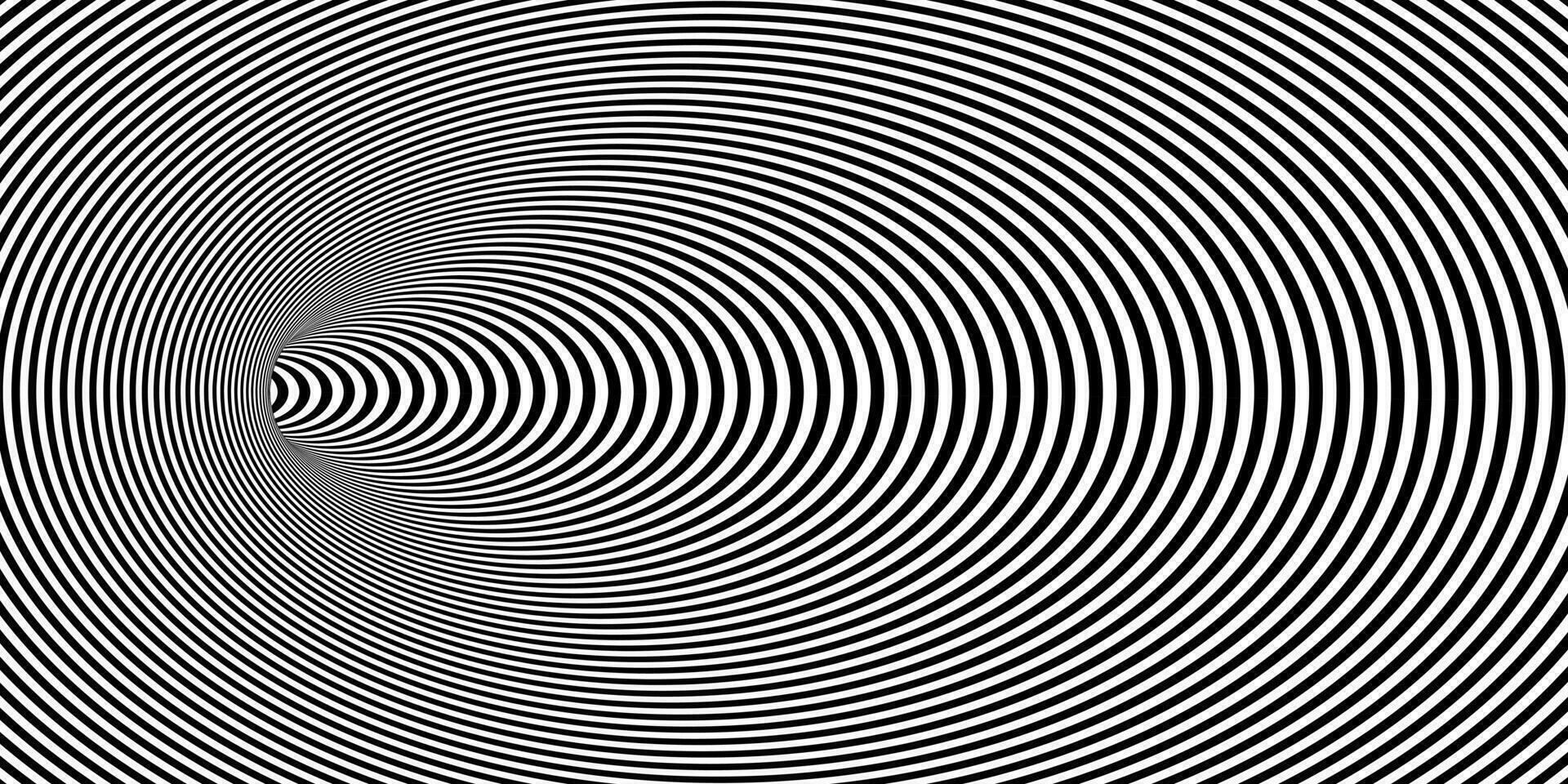 geométrico abstrato hipnótico buraco de minhoca túnel. ótico ilusão fundo. Preto e branco padrão, esférico volume vetor