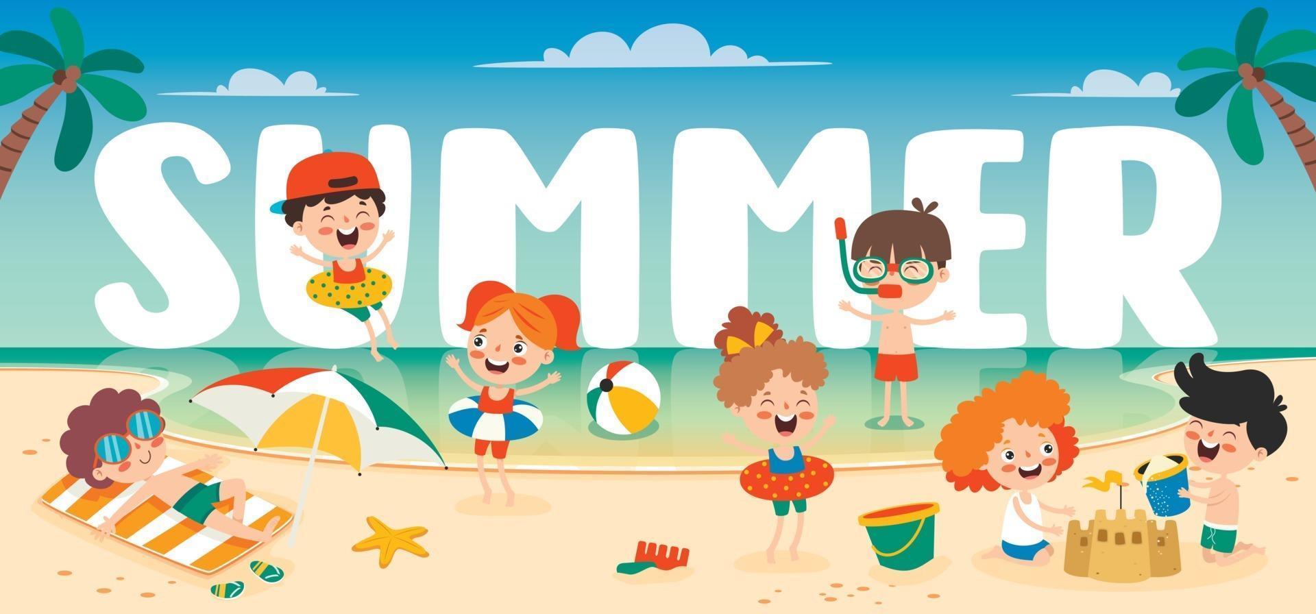 banner plano de verão com personagem de desenho animado vetor